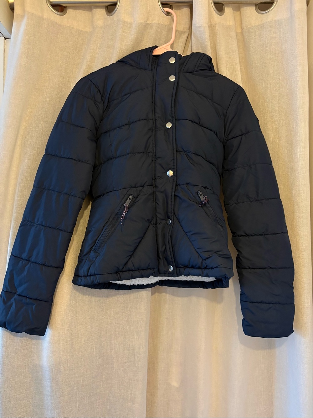 Womens Navy Hooded Puffer Jacket